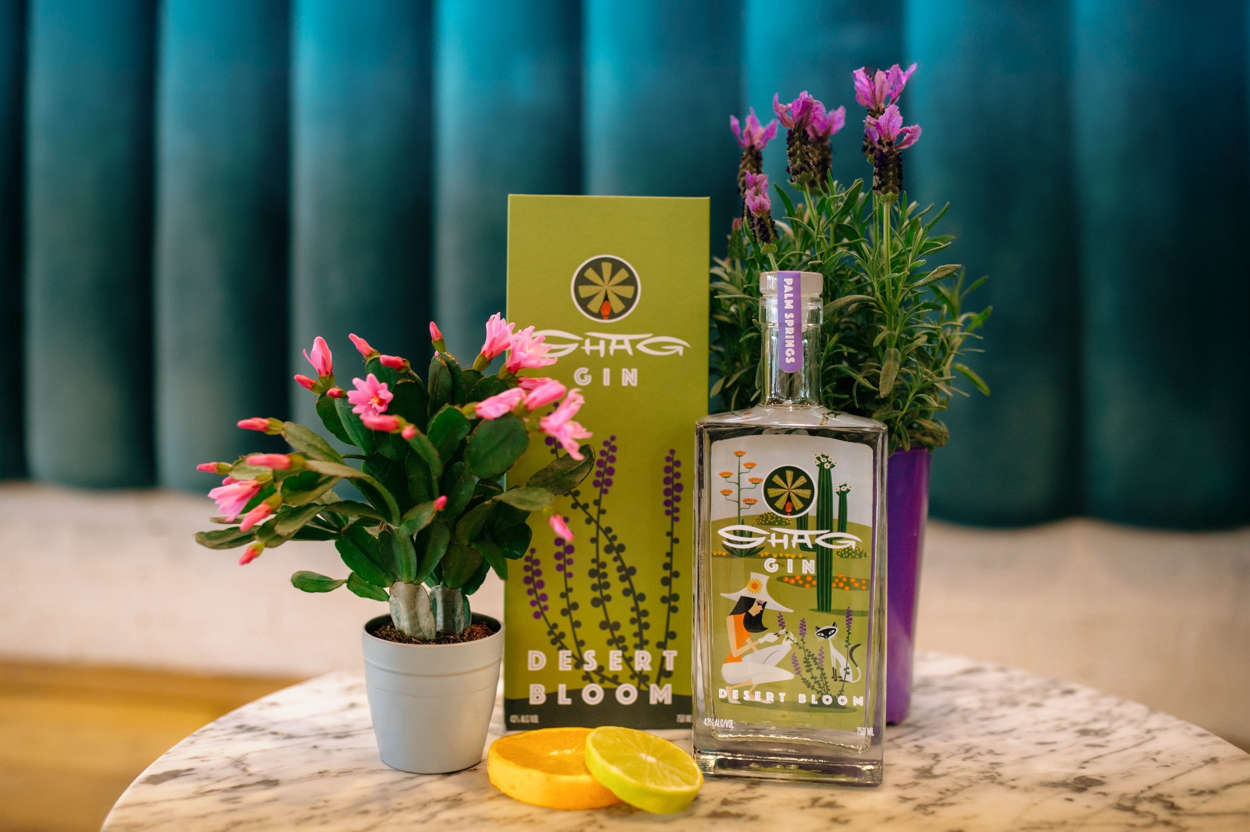 Shag Gin Desert Bloom bottle with botanicals